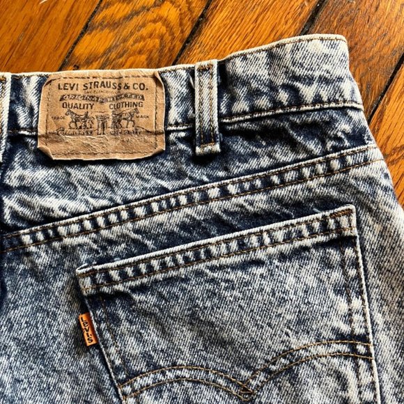 Vintage 90s Levi's Husky 505 Orange Tab Made in USA Women Blue White Acid‎ Jeans - Picture 3 of 4